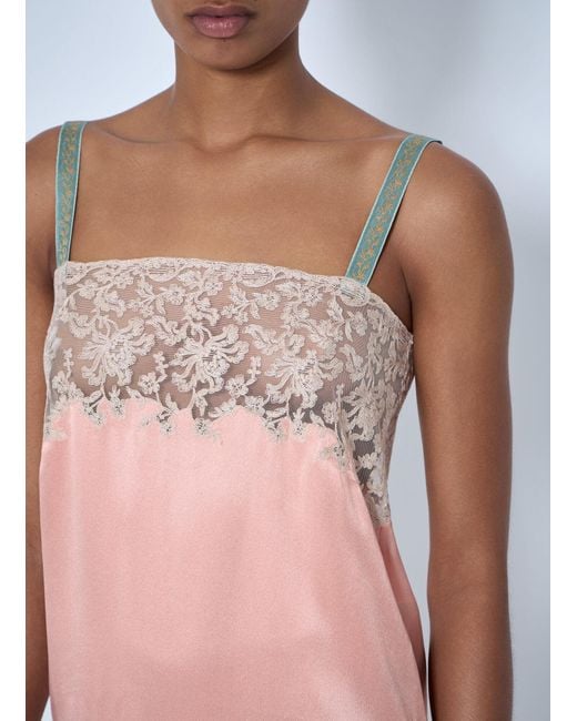 Saint Laurent Pink Sleeveless Lace-Trimmed Slip Dress