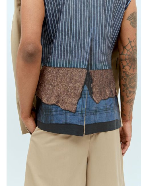 Comme des Garçons Blue Printed Double-Breasted Blazer for men