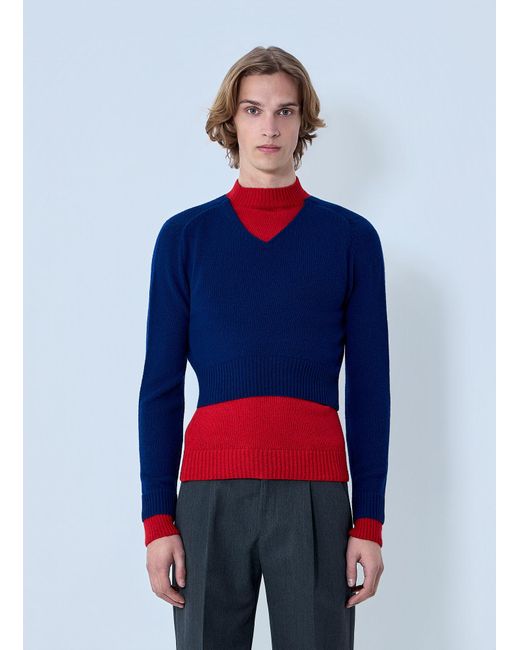 Jil Sander Blue Layered Knit Sweater for men