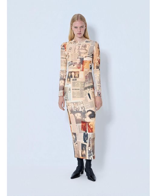 Jean Paul Gaultier White Journal Printed Long Dress