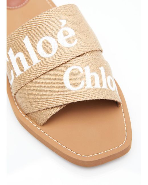 Chloé White Woody Flat Mule Slides