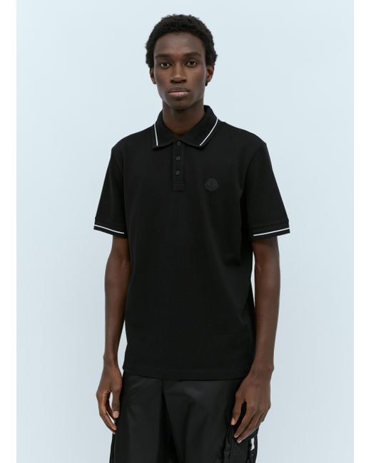 Moncler Logo Patch Polo Shirt in Black for Men | Lyst