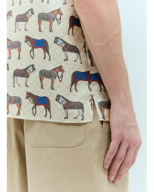 Gucci Natural Horse Print Silk Shirt for men