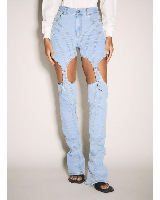 Mugler Blue Buckled Chaps Skinny Jeans
