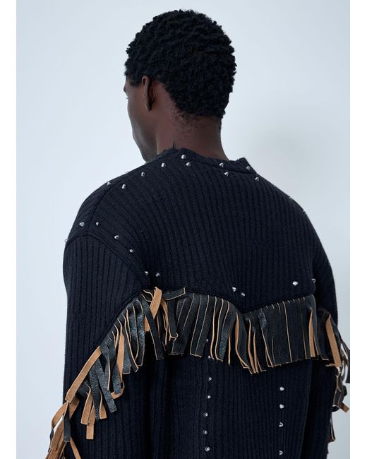 Prada Blue Leather Embellished Wool Sweater for men