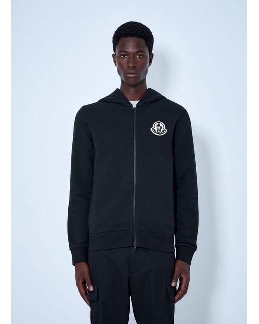 Moncler Blue Zip Hoodie With Logo Patch for men