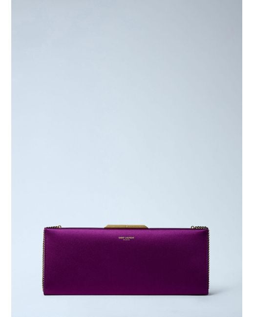 Saint Laurent Purple Letter Clutch Bag With Lizard Chain