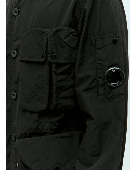 C P Company Black Flatt Nylon Utility Overshirt for men