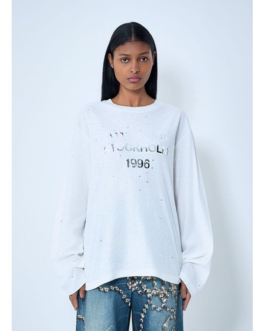 Acne White Logo Print Long Sleeve T-Shirt