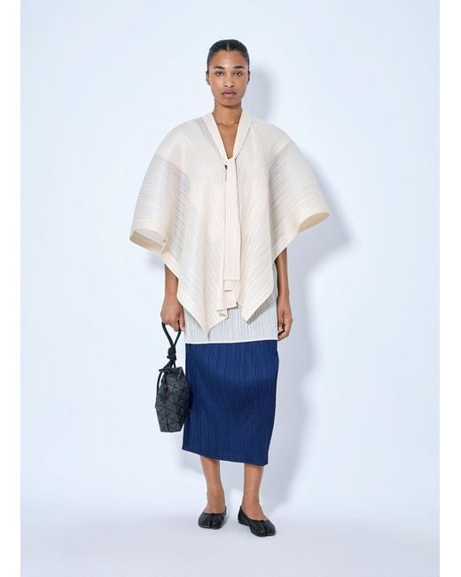 Pleats Please Issey Miyake White Pleated Cape Blouse