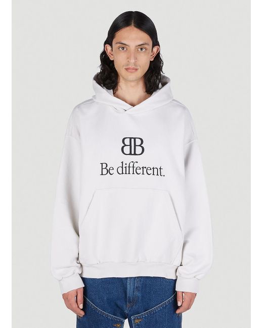 Balenciaga White Be Different Hooded Sweatshirt for men