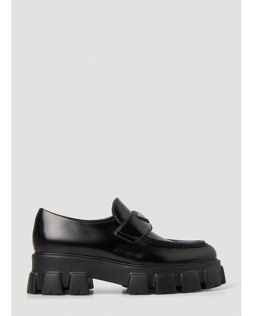 monolith brushed leather pointed loafers prada