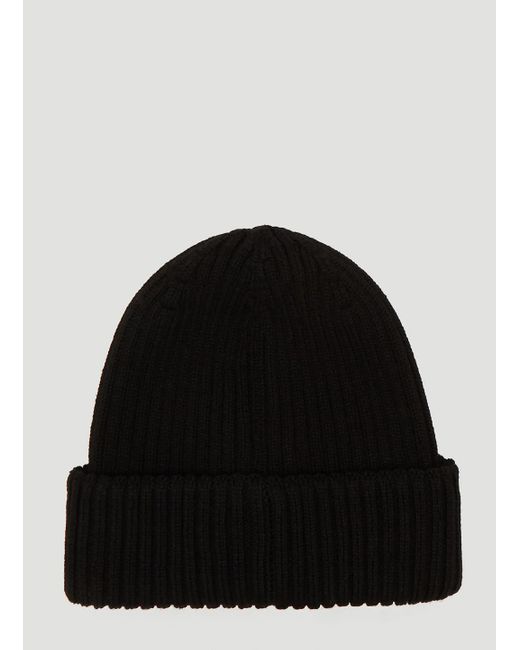 Moncler Wool Ribbed Logo Beanie Hat in 