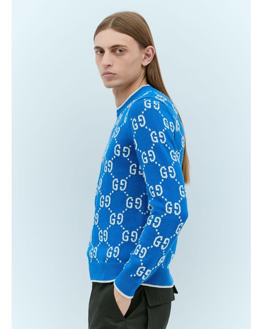Gucci Blue Gg Intarsia Sweater for men