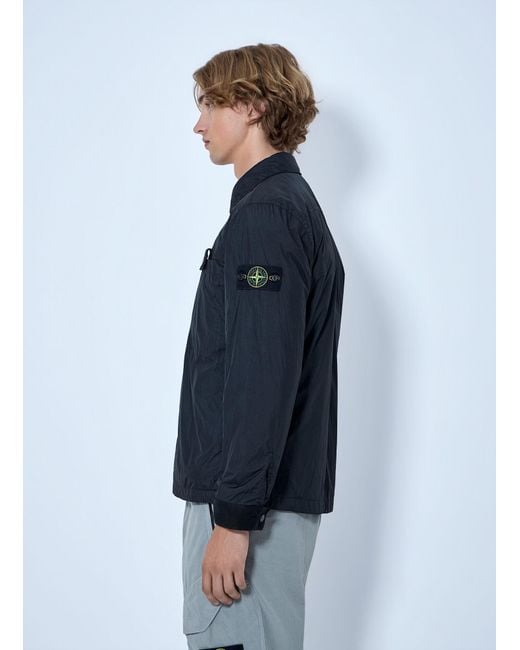 Stone Island Blue Button-Up Nylon Jacket for men