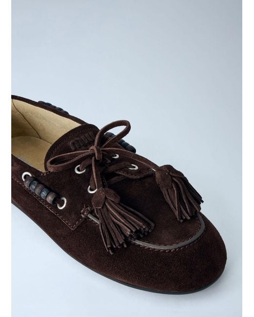 Miu Miu White Suede Tassel Loafers