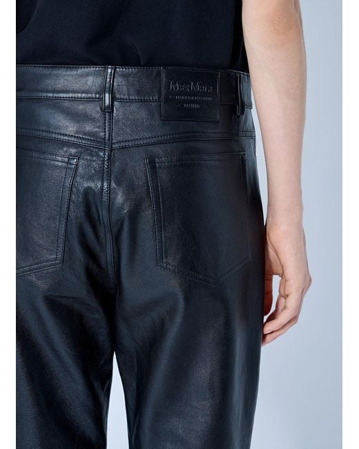 Max Mara Blue Leather Straight-leg Trousers