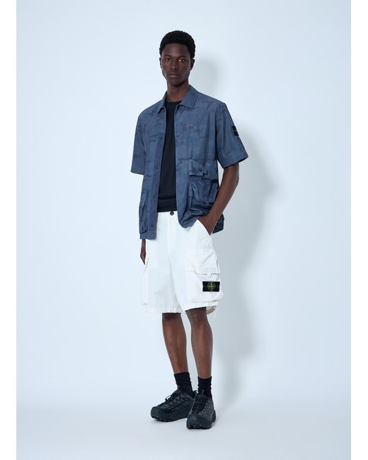 Stone Island Blue Short-Sleeve Overshirt With Flap Pockets for men