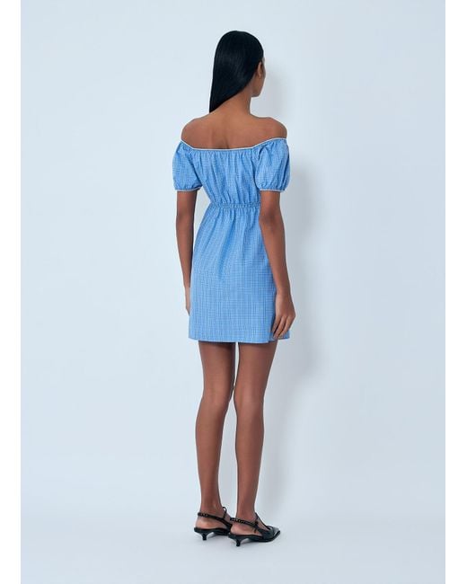 Miu Miu Blue Plaid-Pattern Mini Dress