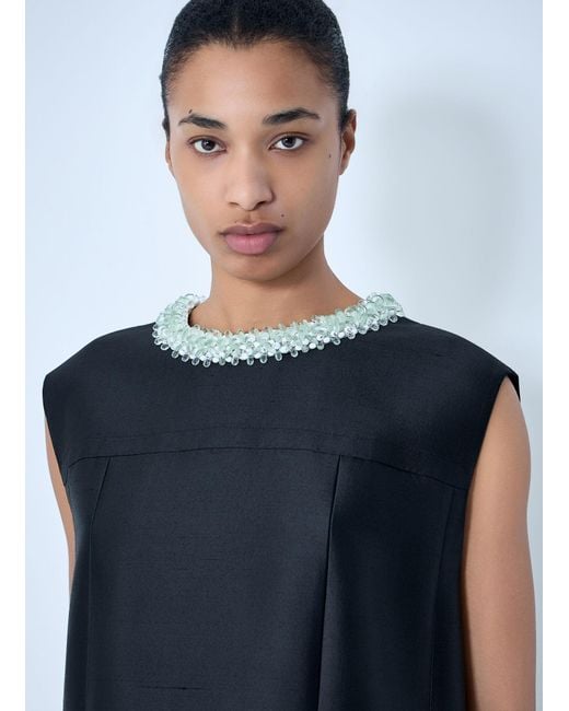 Prada Blue Embellished Neckline Sleeveless Dress