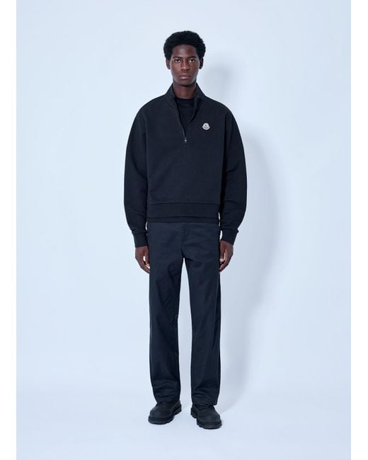 Moncler Blue Half-Zip Sweatshirt With Logo Patch for men
