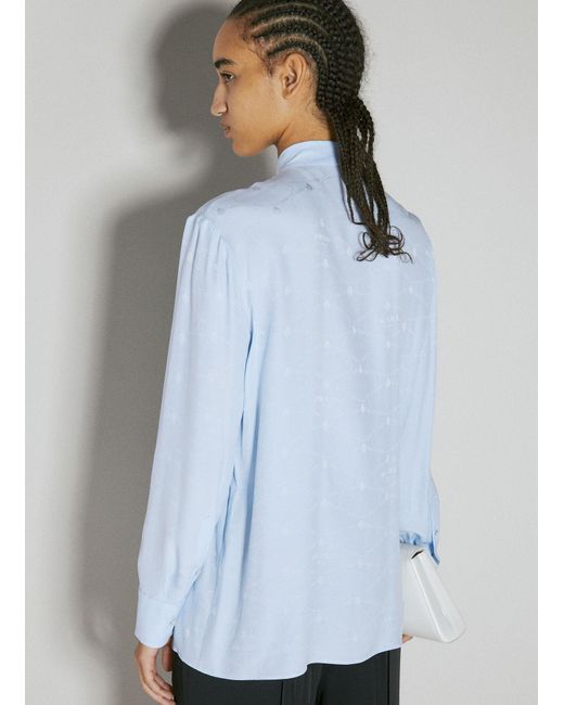 Prada Blue Logo Jacquard Silk Shirt