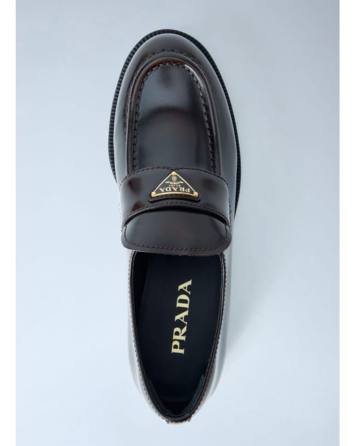 Prada White Leather Loafers With Logo Plaque