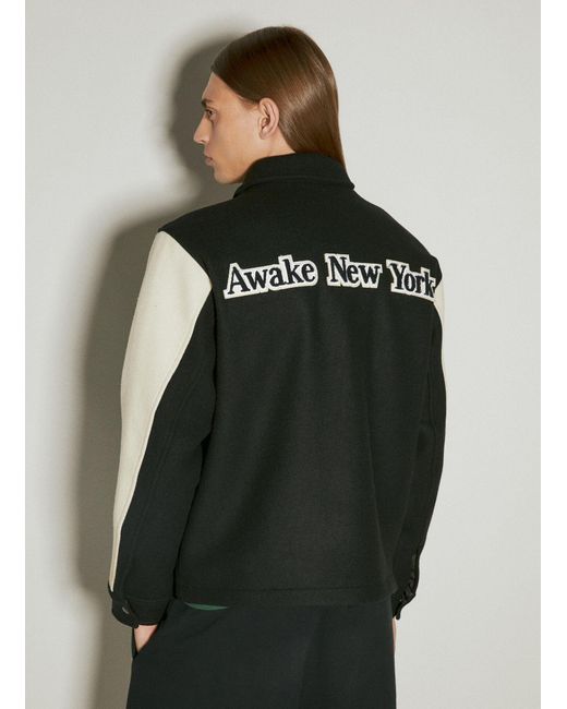AWAKE NY Black Crown Varsity Jacket for men