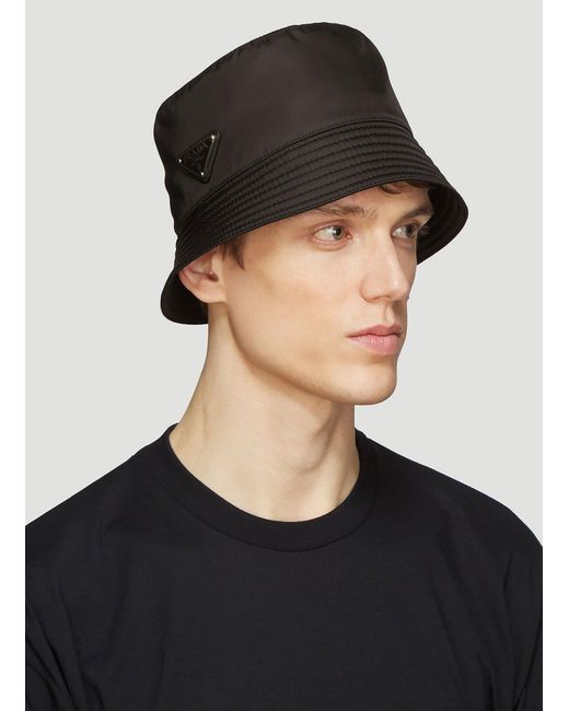 Prada Black Nylon Logo Bucket Hat for men
