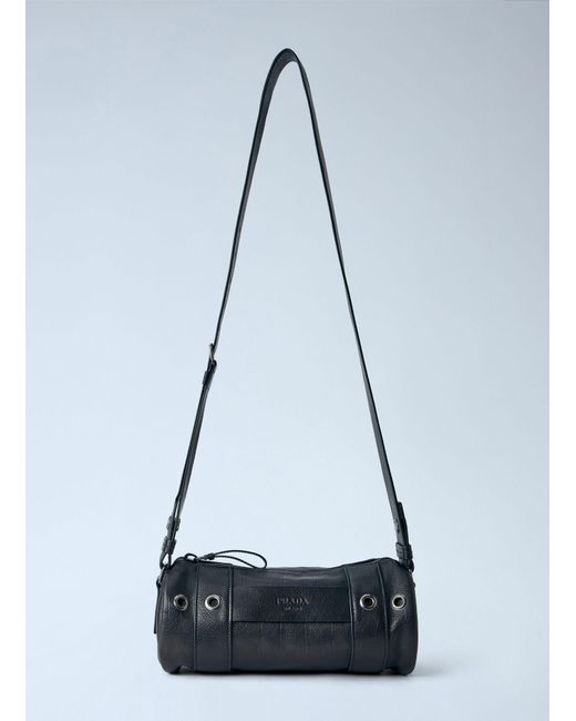 Prada Blue Eyelet Detail Leather Cylinder Bag for men