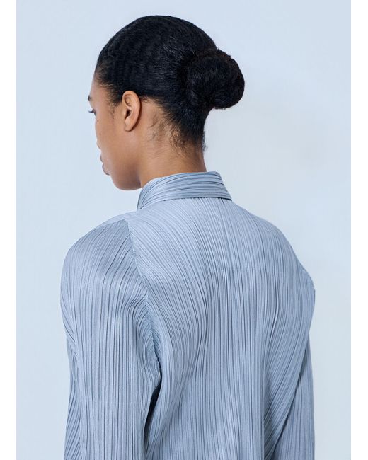 Pleats Please Issey Miyake Blue Structured Pleat Long Sleeve Shirt