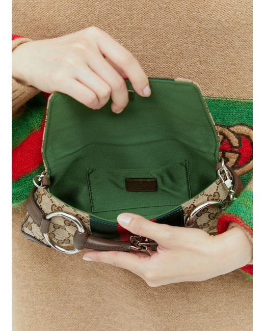 Gucci Green Gg Horsebit Chain Small Shoulder Bag