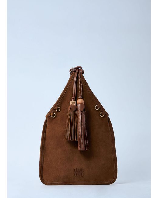 Miu Miu Brown Suede Handbag With Tassels