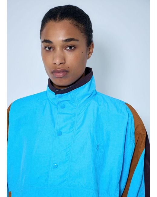 Saint Laurent Blue High-Neck Windbreaker Jacket