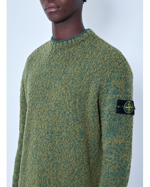 Stone Island Green Crewneck Textured Knit Sweater for men