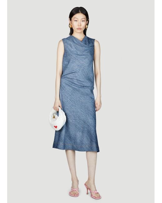 Bottega Veneta Blue Denim Print Midi Dress