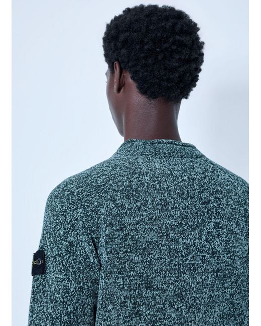 Stone Island Blue Knitted Crewneck Sweater for men