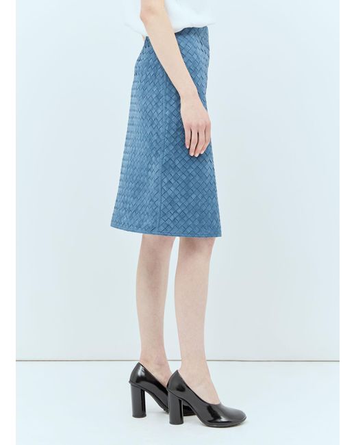 Bottega Veneta Blue Intrecciato Suede Midi Skirt
