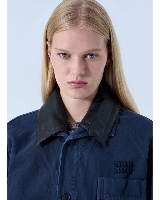 Miu Miu Blue Single-Breasted Garment-Dyed Gabardine Jacket