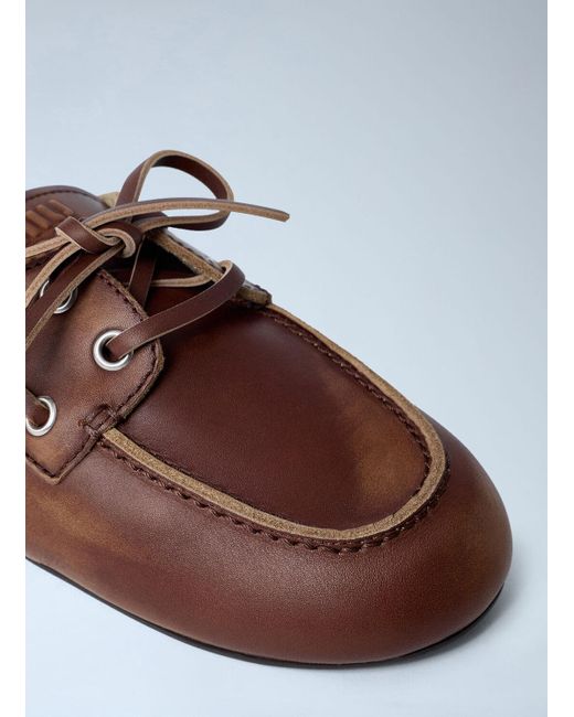 Miu Miu Brown Leather Lace-up Mules