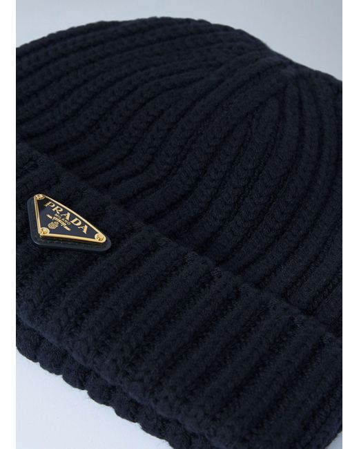 Prada Blue Logo Motif Beanie Hat