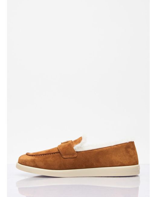Prada White Suede And Shearling Loafers