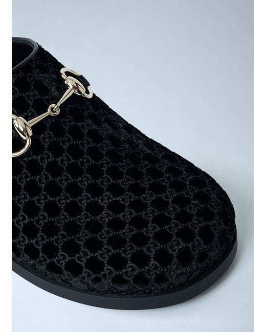 Gucci Black Velvet Horsebit Mules