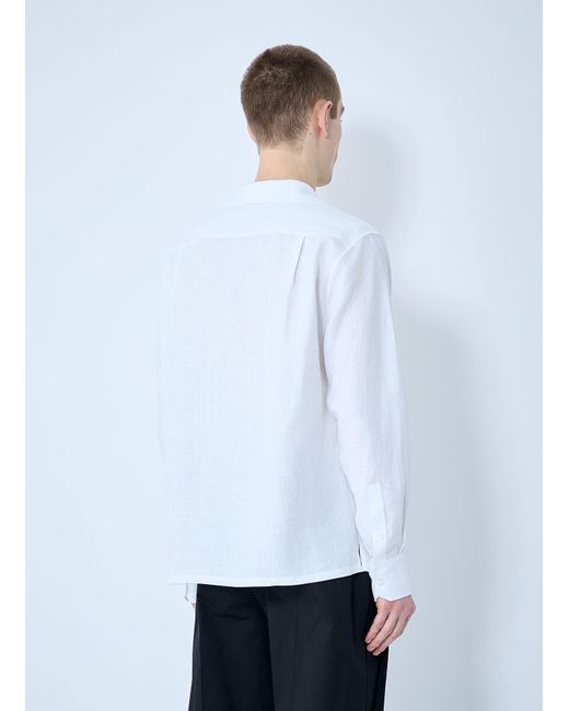 Dolce & Gabbana White Linen Spread Collar Shirt for men