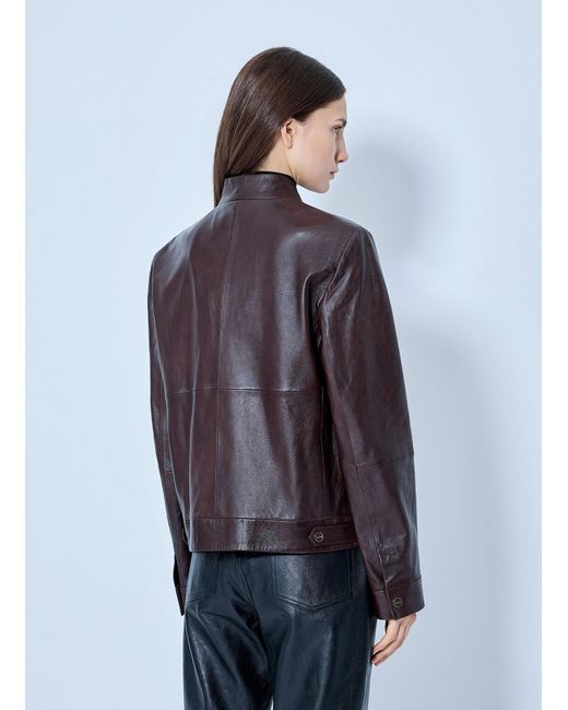 Max Mara Blue High-collar Leather Jacket