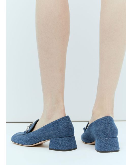 Miu Miu Blue Crystal Embellished Denim Pumps