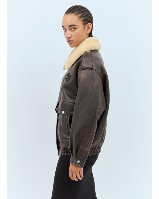 Miu Miu Gray Padded Leather Jacket