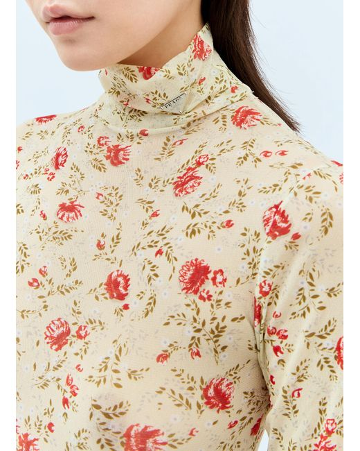Prada Natural Printed Stretch Tulle Bodysuit