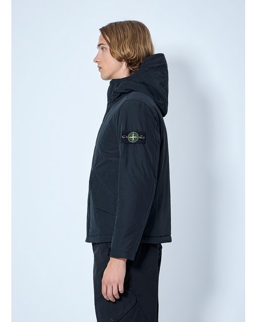 Stone Island Blue Hooded Jacket With Patch Detail for men