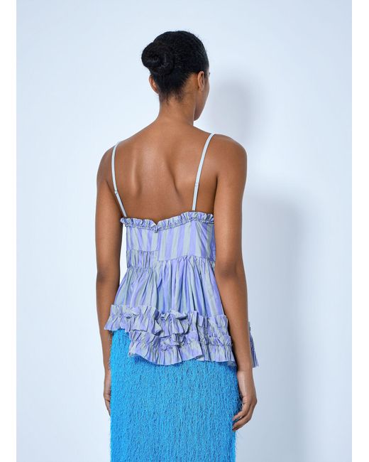 Dries Van Noten Blue Cemil Striped Ruffled Satin Camisole